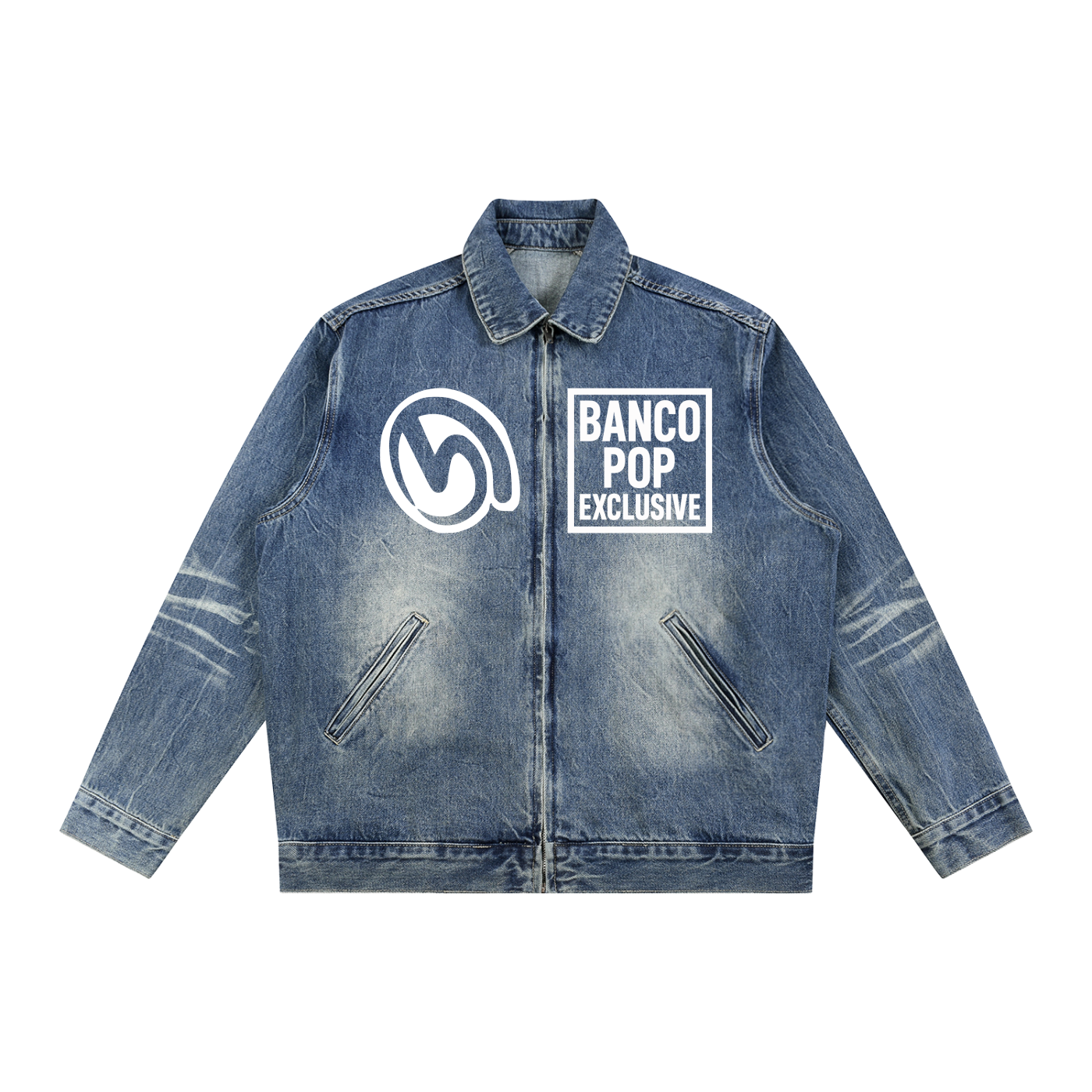 BPE Vintage Wash Zip Up Denim Jacket